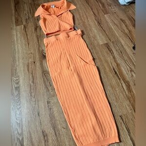 Orange Ribbed Two-Piece Set
